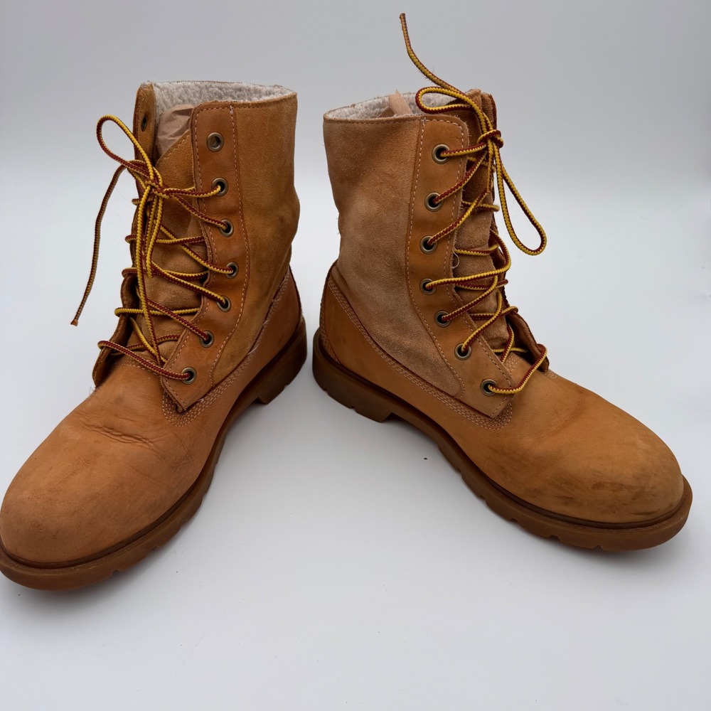 Timberland Waterproof Wheat Nubuck Suede Faux Fur Lined Lace Up Boots Womens 8 - Picture 5 of 16